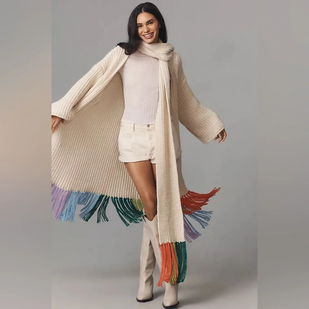 Anthropologie Colorful Fringe Scarf